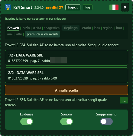 Anteprima: selezione F24 nel PDF (video in preparazione)
